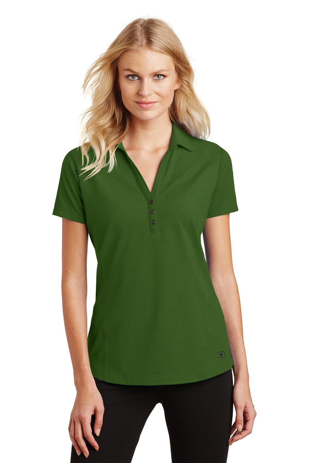 Front View of Gridiron Green OGIO Women's Onyx Polo. LOG126 plain