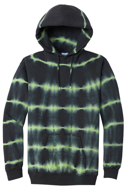 Front View of GrnTea/Blk Port & Co Allover Stripe Tie-Dye Fleece PC143 plain