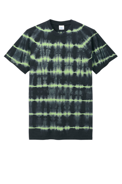 Front View of GrnTea/Blk Port & Co Allover Stripe Tie-Dye Tee PC142 plain