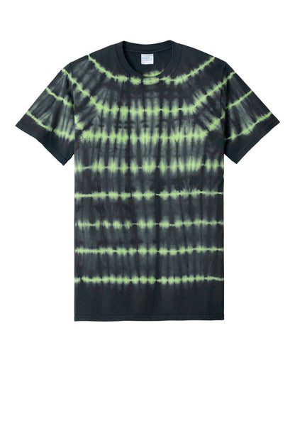 Front View of GrnTea/Blk Port & Co Allover Stripe Tie-Dye Tee PC142