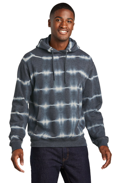 Front View of Grph/LtGry Port & Co Allover Stripe Tie-Dye Fleece PC143 plain