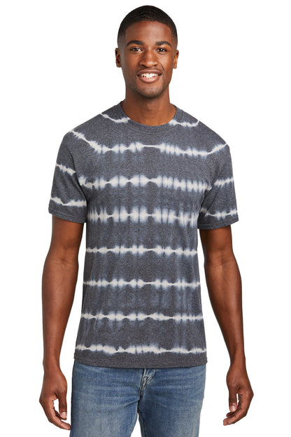 Front View of Grph/LtGry Port & Co Allover Stripe Tie-Dye Tee PC142 plain