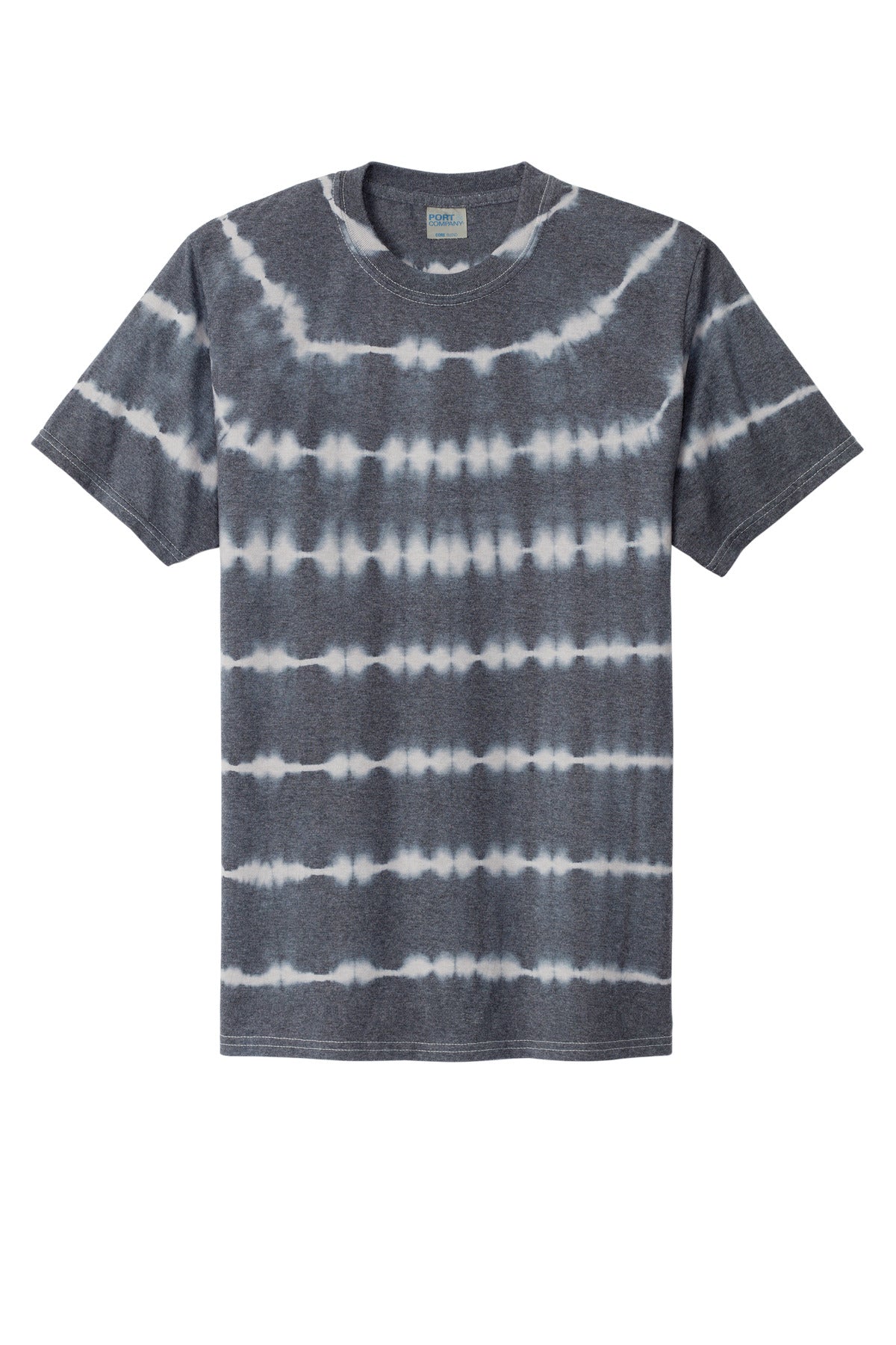Front View of Grph/LtGry Port & Co Allover Stripe Tie-Dye Tee PC142 plain