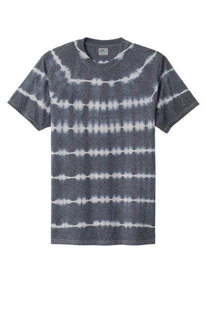 Front View of Grph/LtGry Port & Co Allover Stripe Tie-Dye Tee PC142 plain