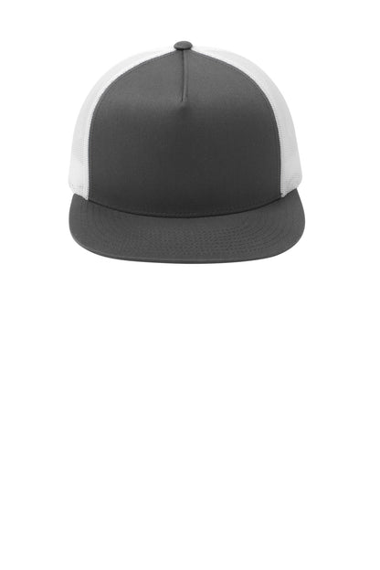 Front View of Grph/White Sport-Tek YP Classics 5-Panel Classic Trucker Mesh Back Cap. STC38 plain