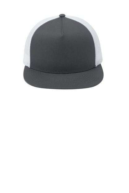 Front View of Grph/White Sport-Tek YP Classics 5-Panel Classic Trucker Mesh Back Cap. STC38