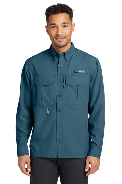 Front View of Gulf Teal Eddie Bauer - Long Sleeve Performance Fishing Shirt. EB600 plain