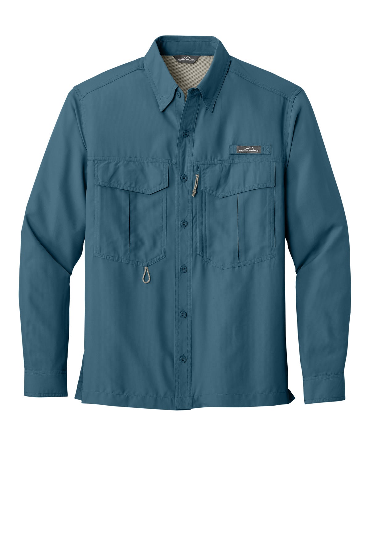 Front View of Gulf Teal Eddie Bauer - Long Sleeve Performance Fishing Shirt. EB600 plain