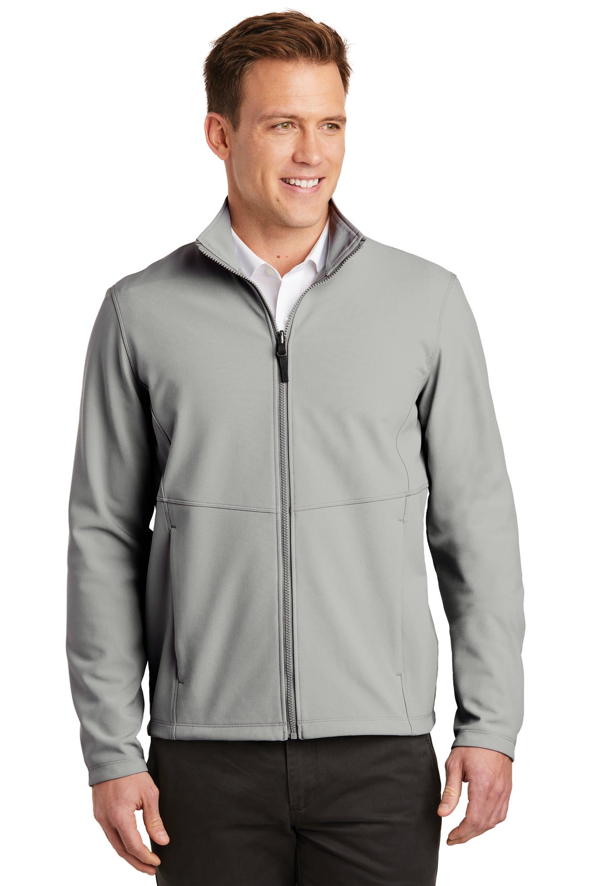 Front View of Gusty Grey Port Authority Collective Soft Shell Jacket. J901 plain
