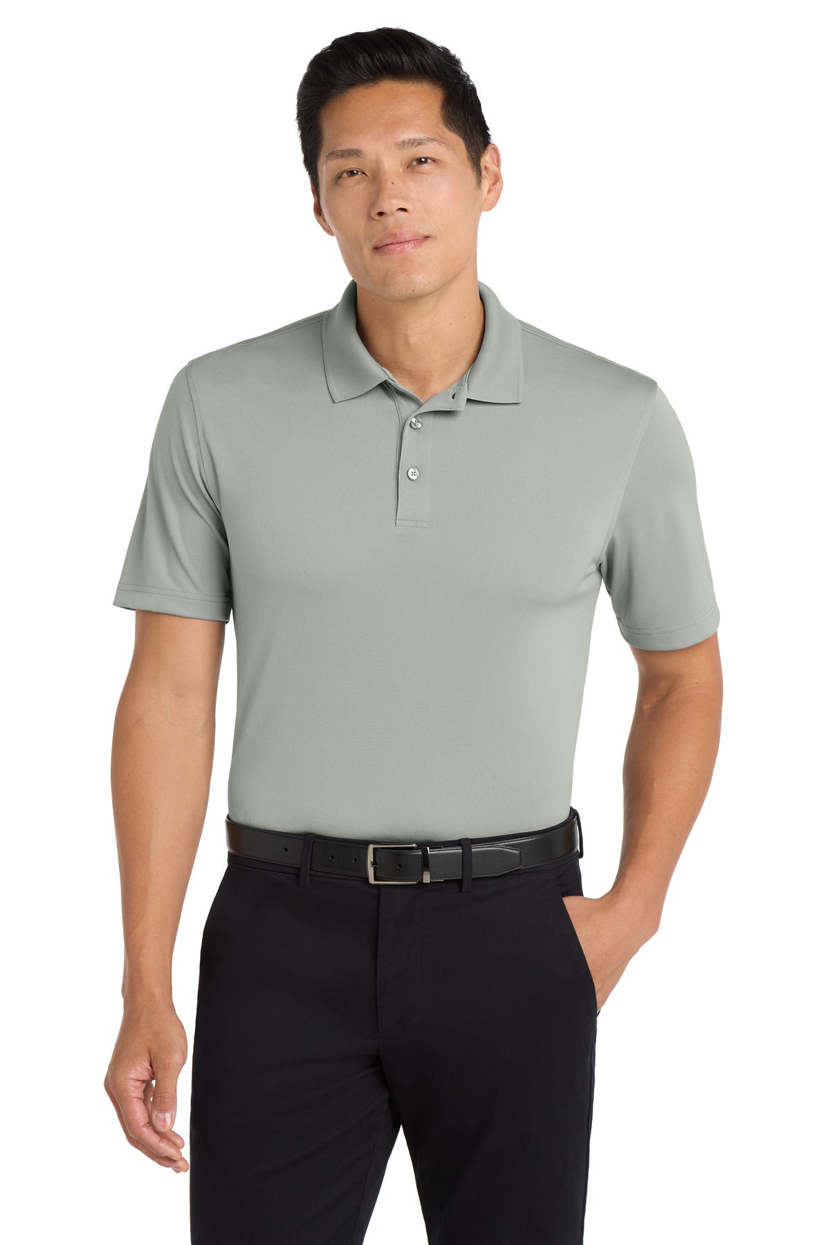 Front View of Gusty Grey Port Authority Dry Zone UV Micro-Mesh Polo. K110 plain