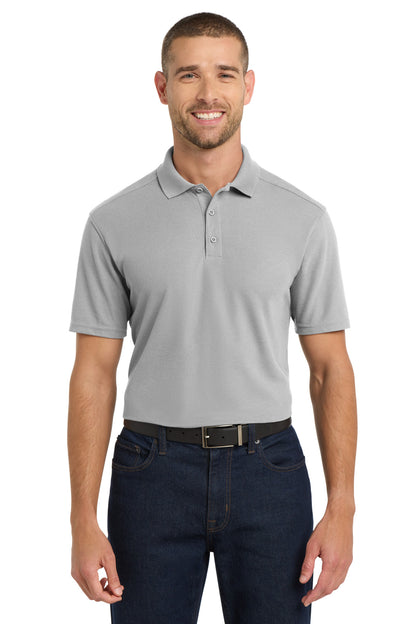 Front View of Gusty Grey Port Authority EZPerformance Pique Polo. K600 plain