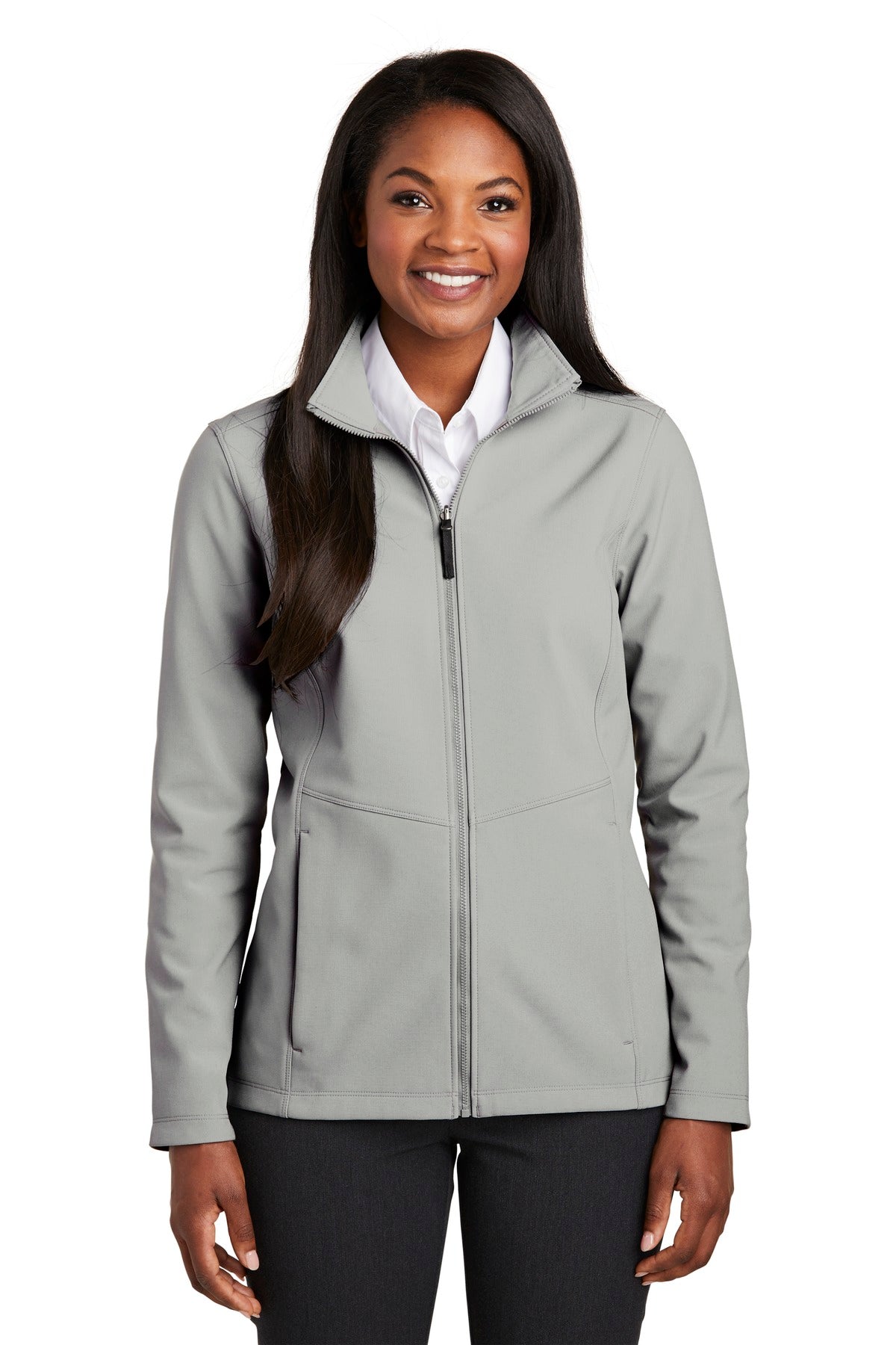 Front View of Gusty Grey Port Authority Women's Collective Soft Shell Jacket. L901 plain