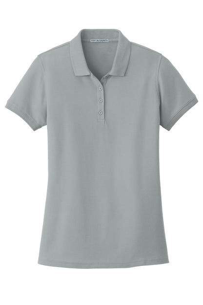 Front View of Gusty Grey Port Authority Women's Core Classic Pique Polo. L100 plain