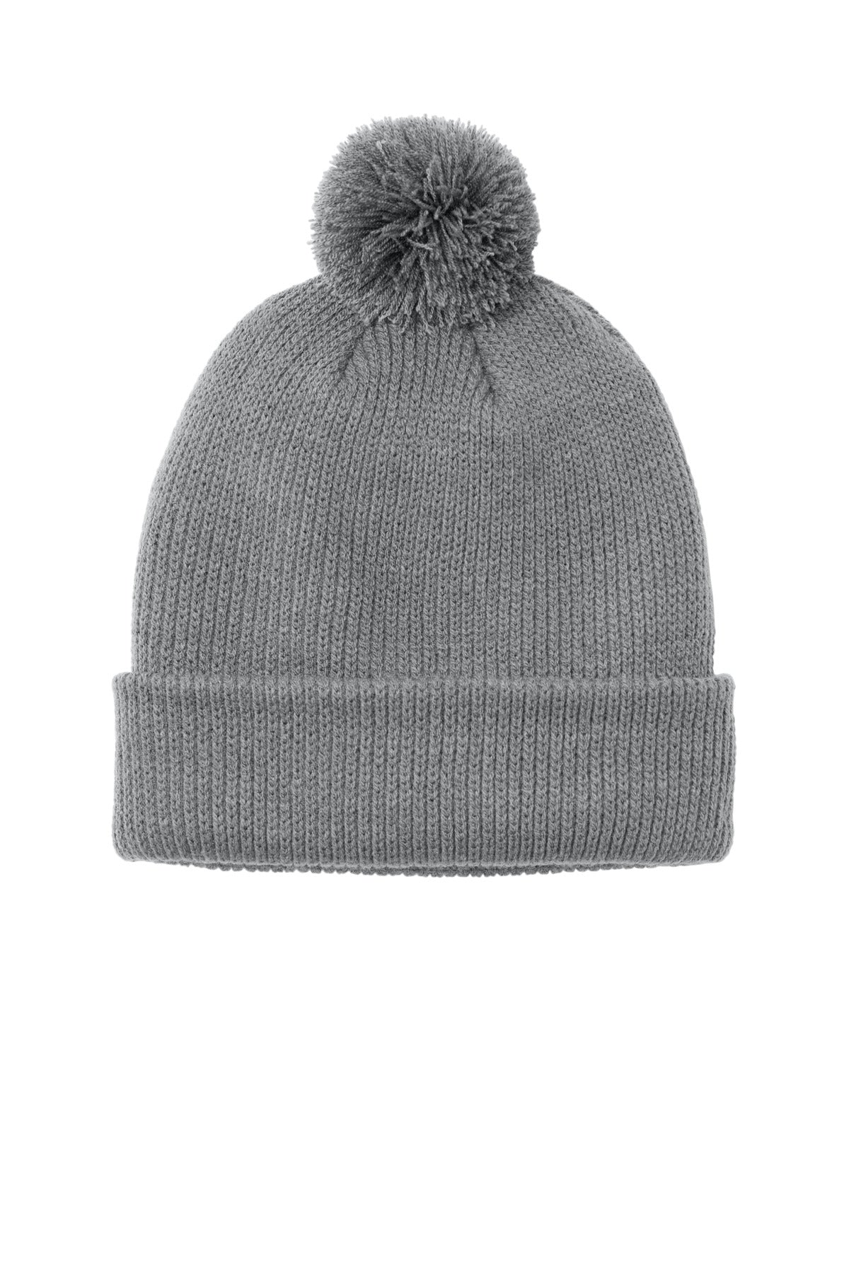 Front View of GustyGrey Port Authority Cozy Pom Beanie C978 plain