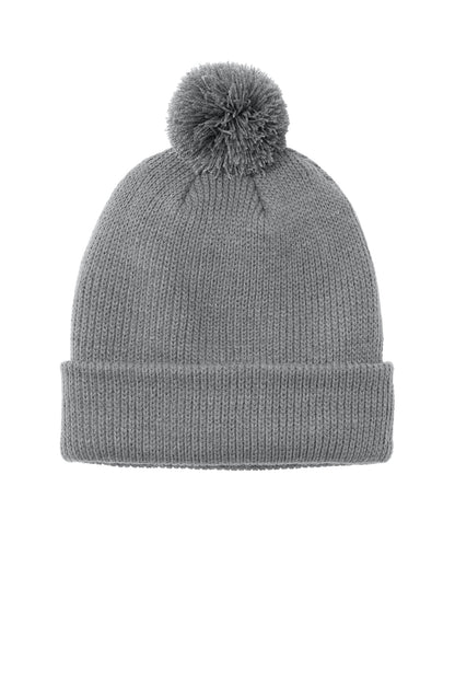 Front View of GustyGrey Port Authority Cozy Pom Beanie C978 plain