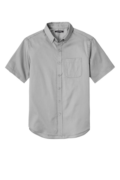 Front View of GustyGrey Port Authority Short Sleeve SuperPro React Twill Shirt. W809 plain