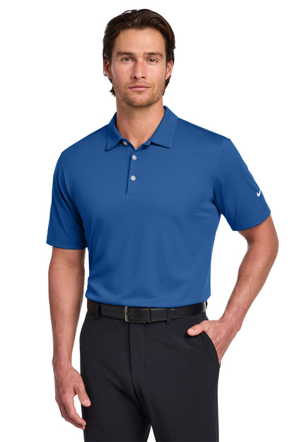 Front View of Gym Blue Nike Dri-FIT Vertical Mesh Polo. 637167 plain