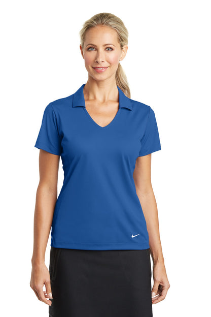 Front View of Gym Blue Nike Women's Dri-FIT Vertical Mesh Polo. 637165 plain