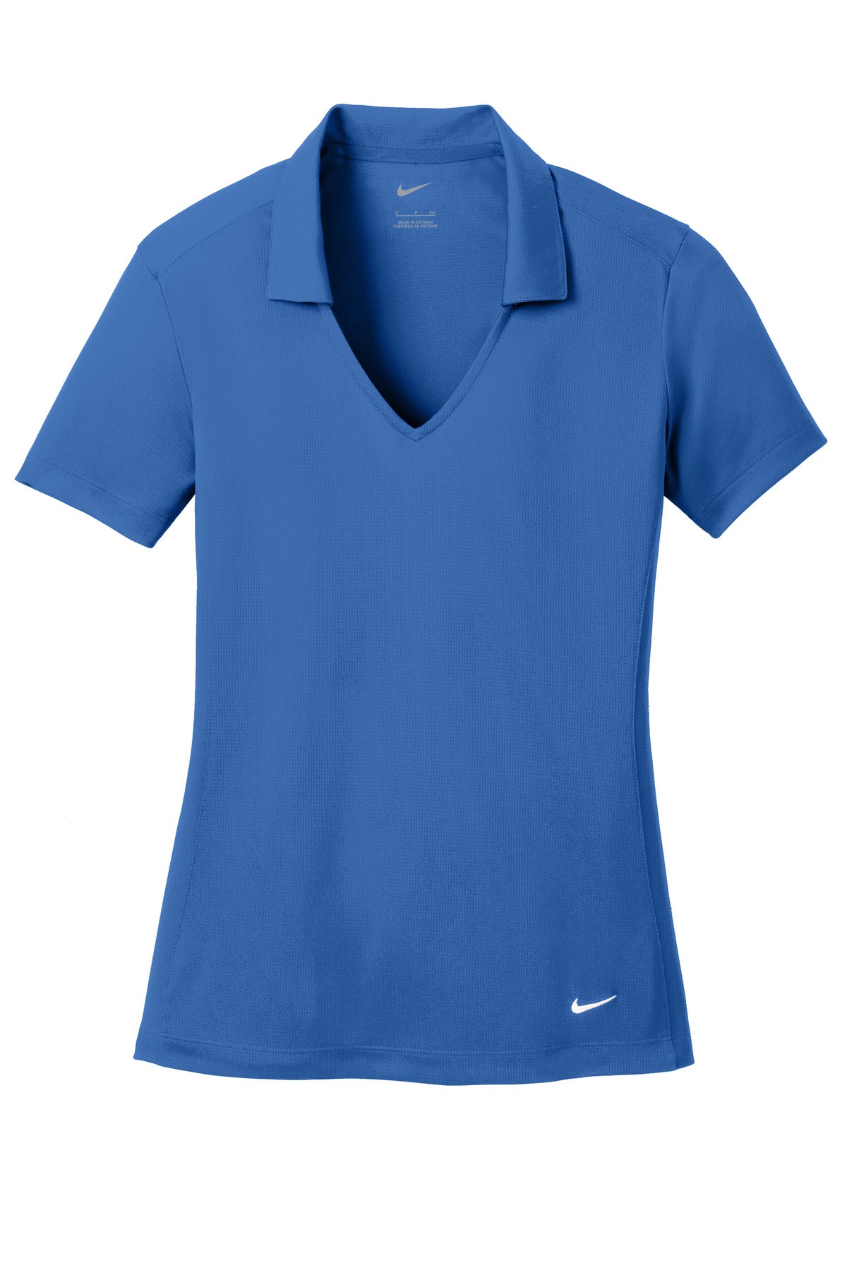 Front View of Gym Blue Nike Women's Dri-FIT Vertical Mesh Polo. 637165 plain