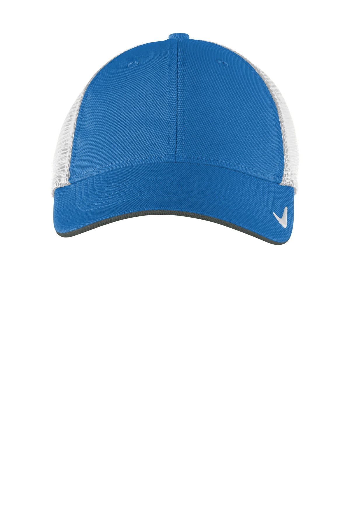 Front View of GymBl/Wht Nike Stretch-to-Fit Mesh Back Cap NKFB6448 plain