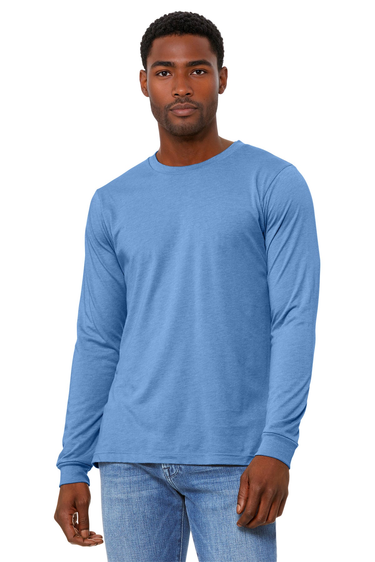 Front View of HCarolinaB BELLA+CANVAS Unisex Heather CVC Long Sleeve Tee BC3501CVC plain