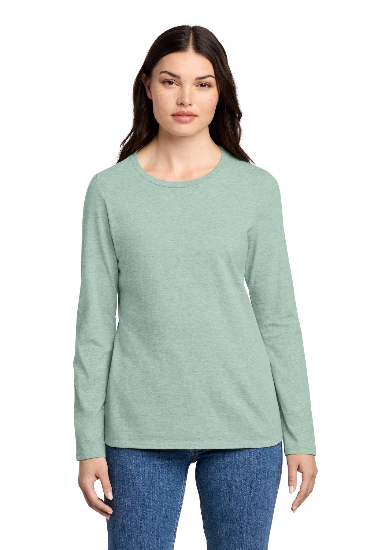 Front View of HdDstySage District Women's Perfect Blend CVC Long Sleeve Tee DT110 plain
