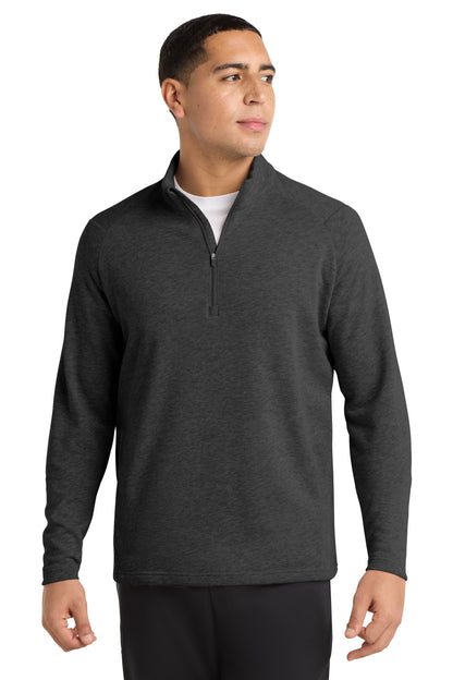 Front View of Heather Black Sport-Tek Lightweight French Terry 1/4-Zip Pullover. ST273 plain