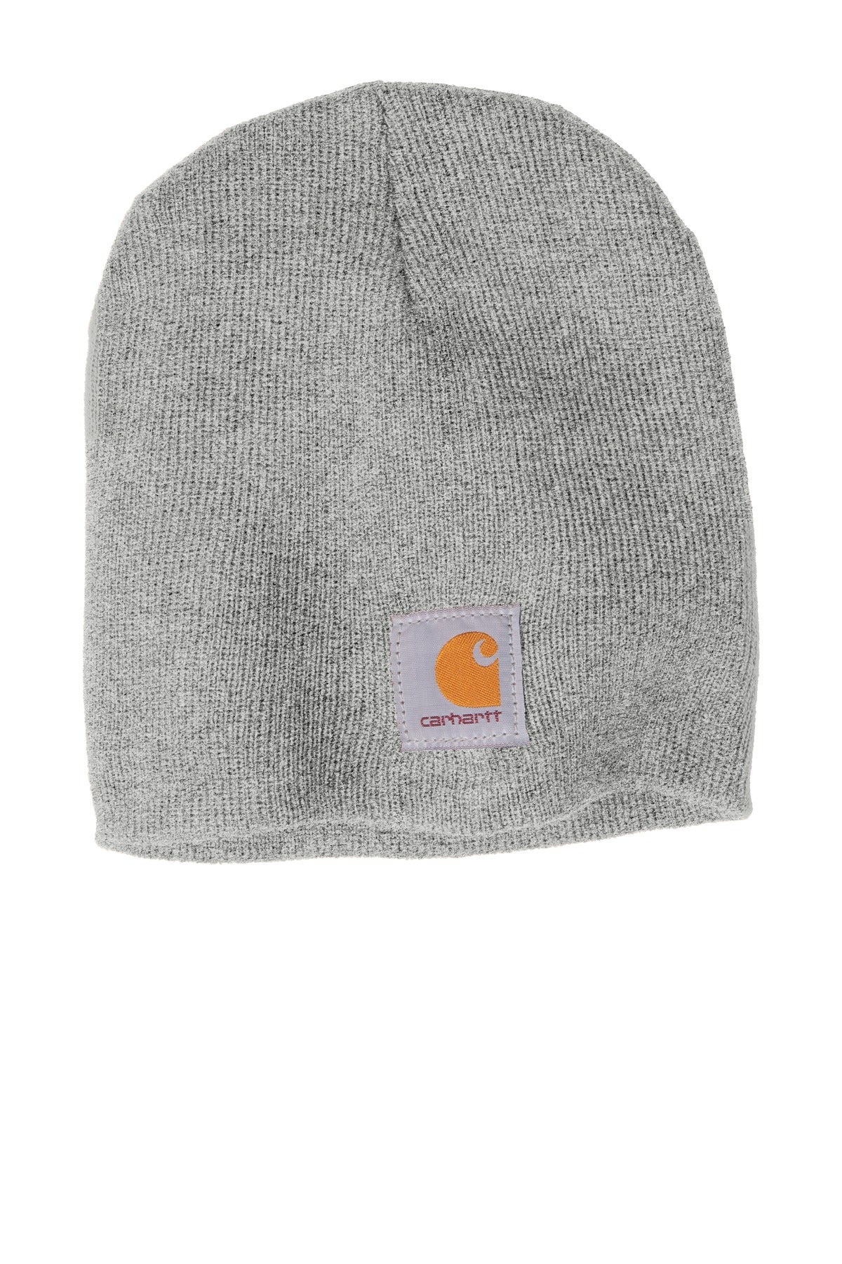 Front View of Heather Grey Carhartt Acrylic Knit Hat. CTA205 plain