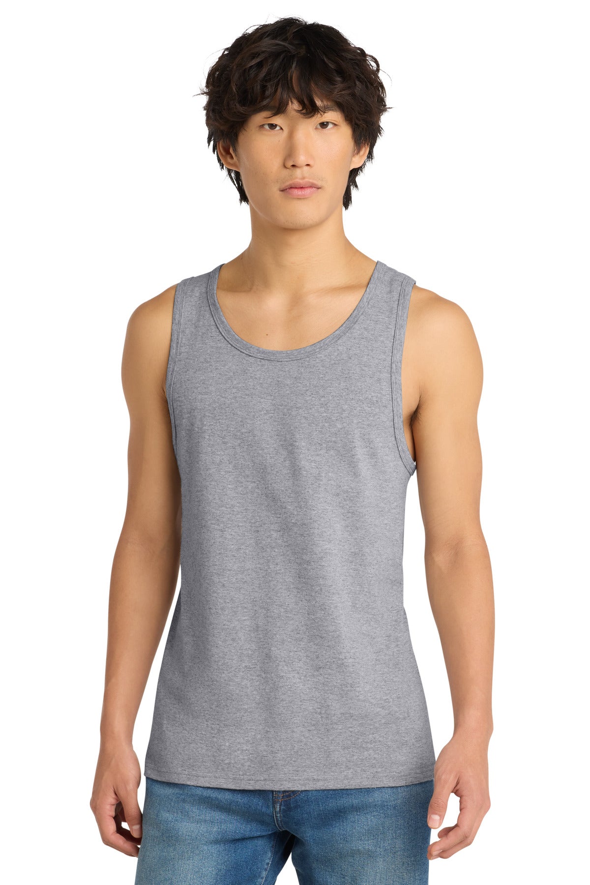 Front View of Heather Grey District The Concert Tank . DT5300 plain