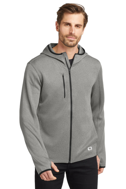 Front View of Heather Grey OGIO Stealth Full-Zip Jacket. OE728 plain