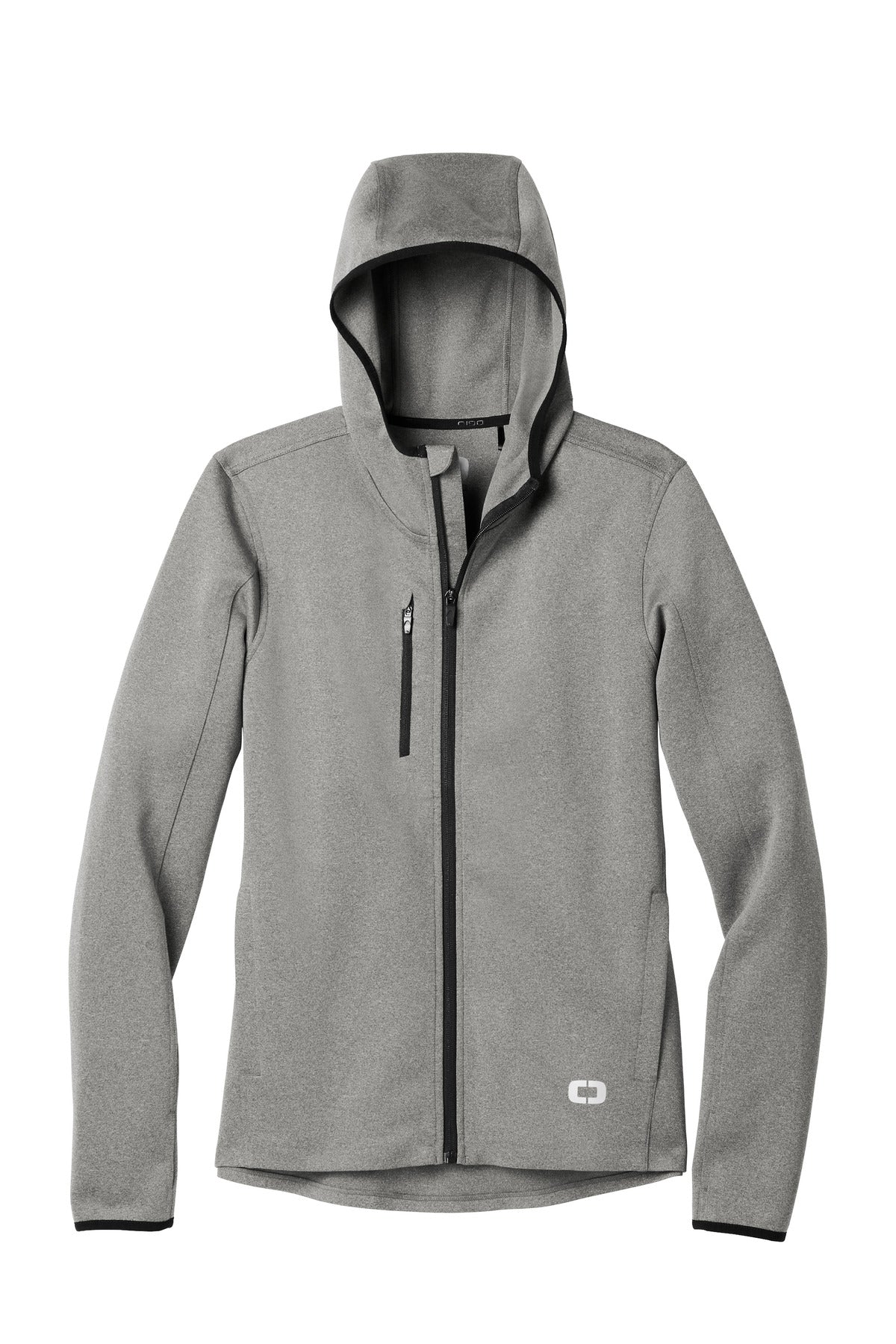 Front View of Heather Grey OGIO Stealth Full-Zip Jacket. OE728 plain