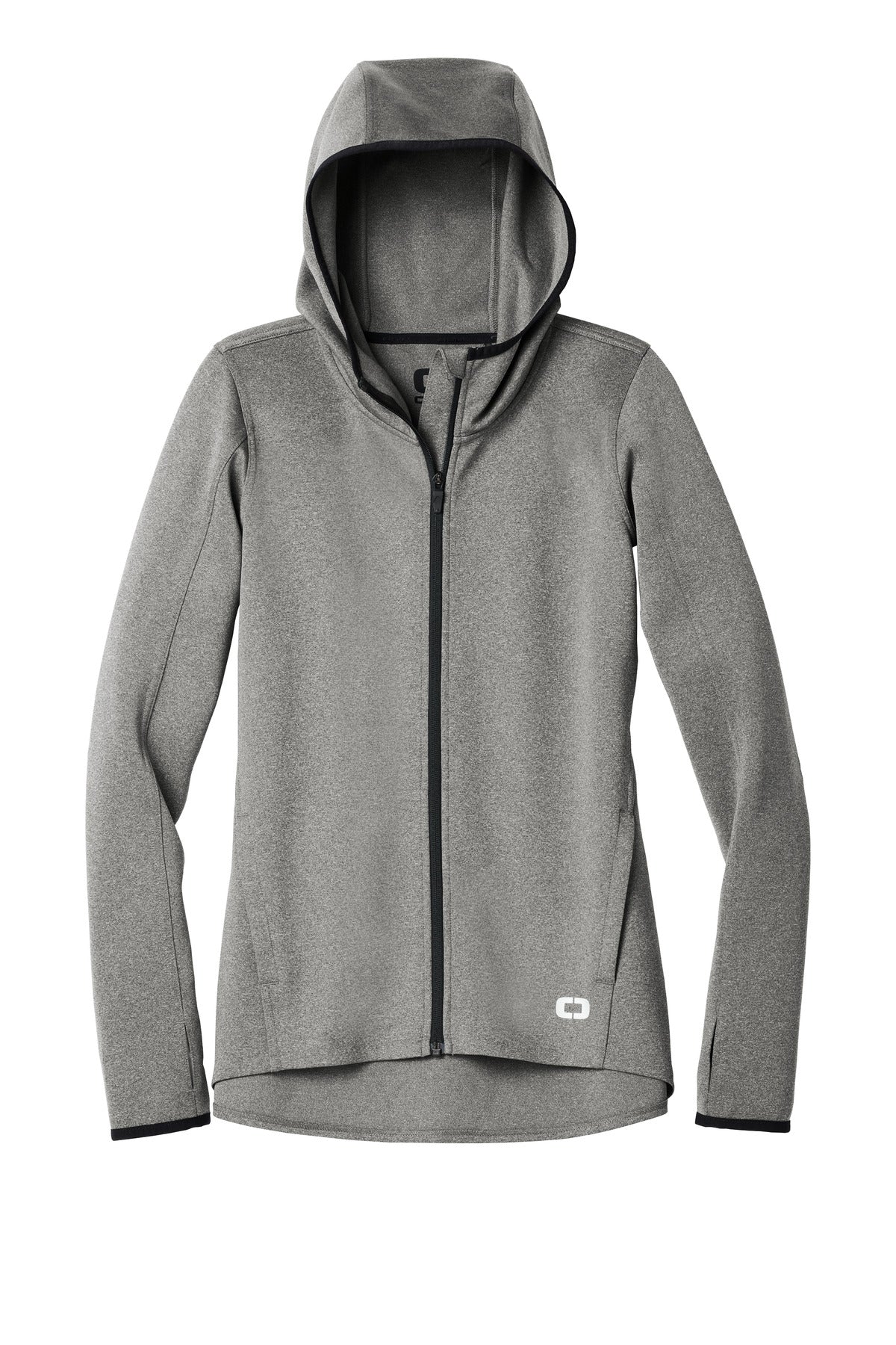 Front View of Heather Grey OGIO Women's Stealth Full-Zip Jacket. LOE728 plain