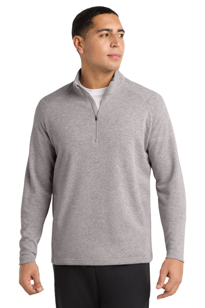 Front View of Heather Grey Sport-Tek Lightweight French Terry 1/4-Zip Pullover. ST273 plain