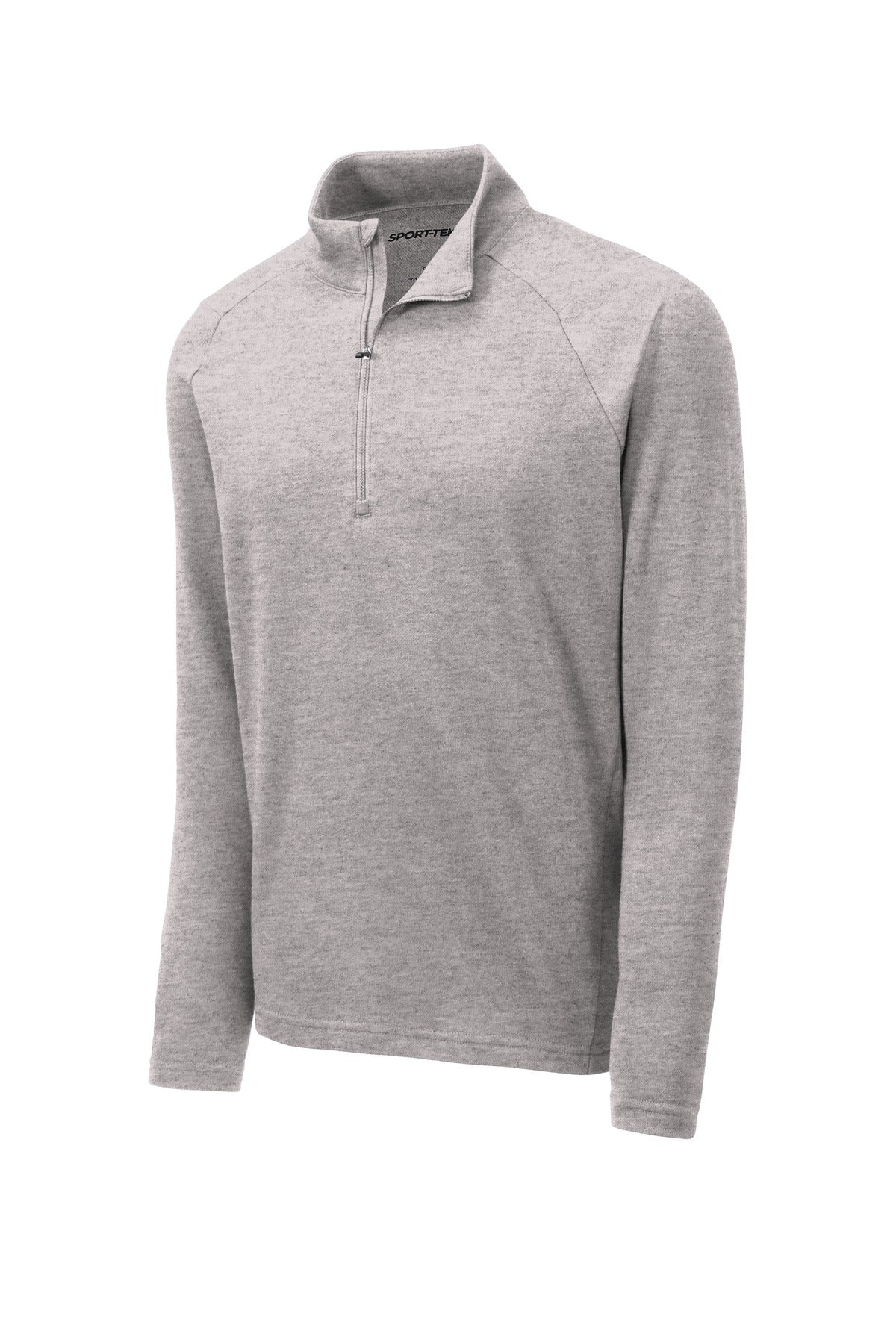Front View of Heather Grey Sport-Tek Lightweight French Terry 1/4-Zip Pullover. ST273 plain