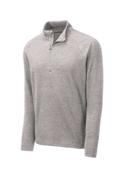 Front View of Heather Grey Sport-Tek Lightweight French Terry 1/4-Zip Pullover. ST273 plain