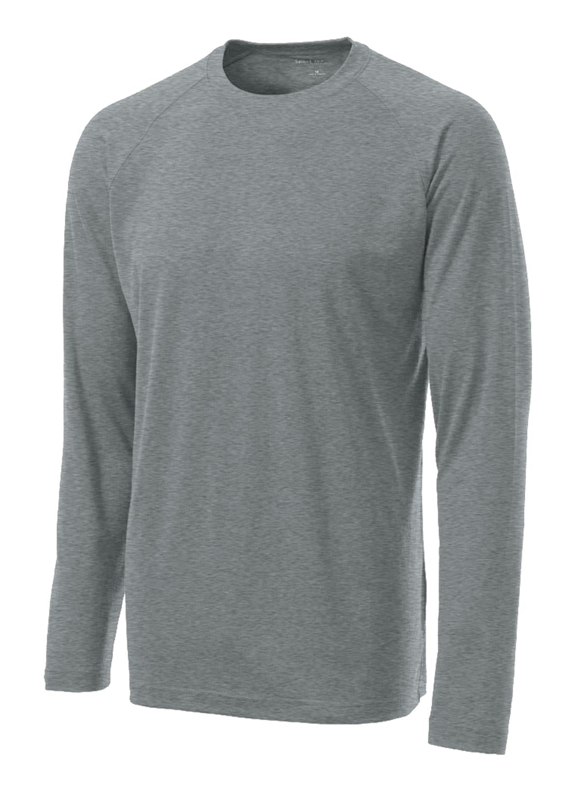 Front View of Heather Grey Sport-Tek Long Sleeve Ultimate Performance Crew. ST700LS plain