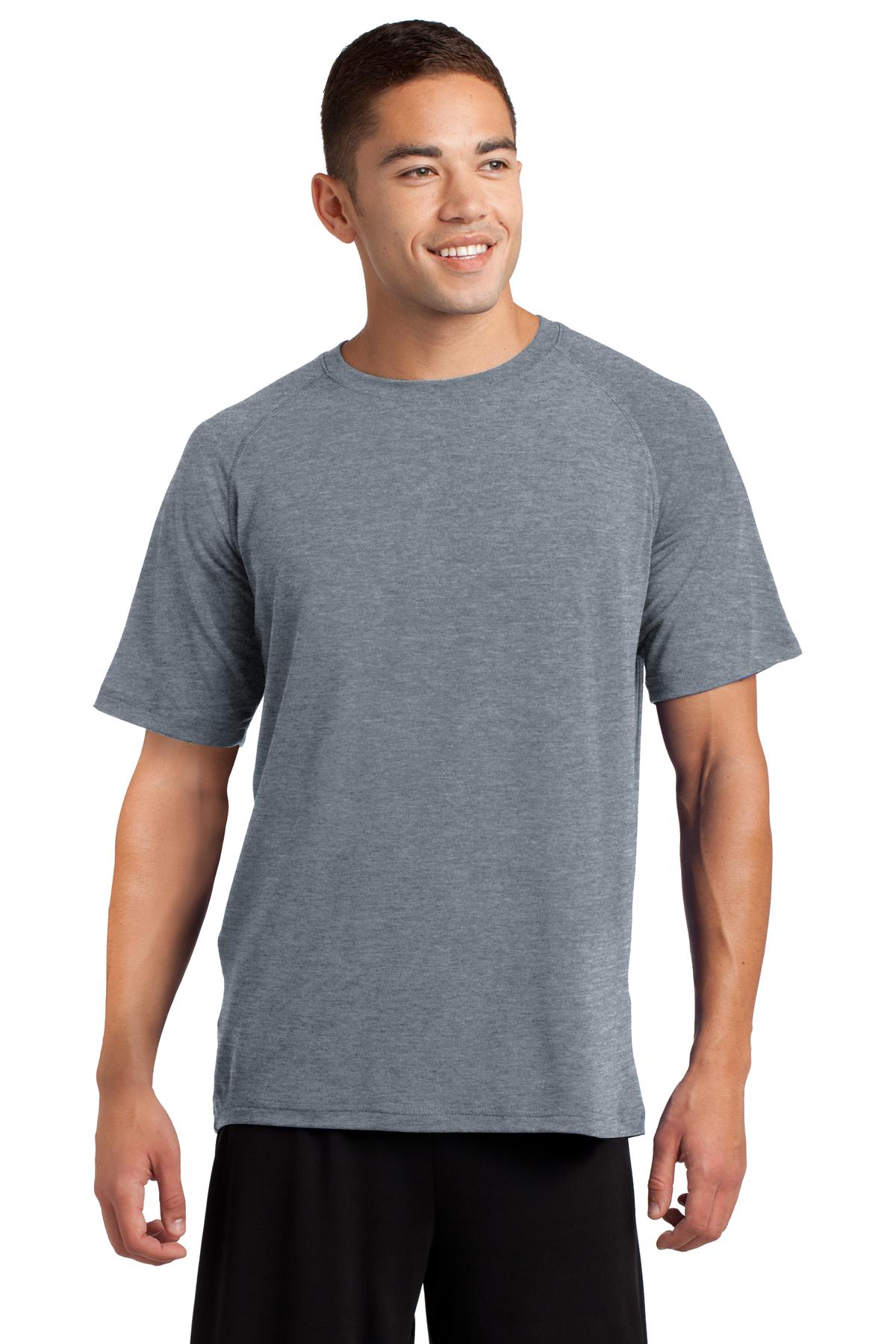 Front View of Heather Grey Sport-Tek Ultimate Performance Crew. ST700 plain