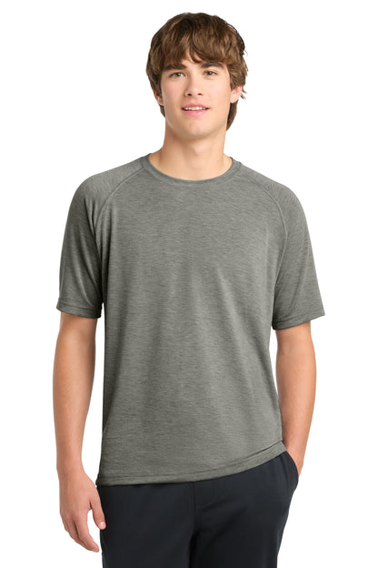 Front View of Heather Grey Sport-Tek Ultimate Performance Crew. ST700 plain