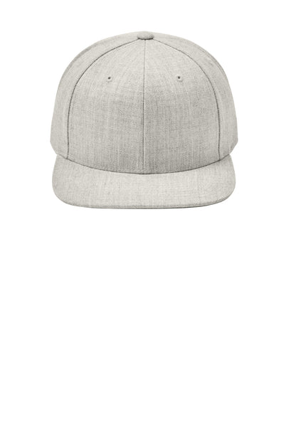 Front View of Heather Grey Sport-Tek YP Classics Flat Bill Snapback Cap. STC19 plain