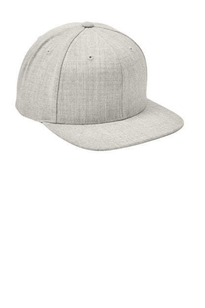 Front View of Heather Grey Sport-Tek YP Classics Flat Bill Snapback Cap. STC19 plain