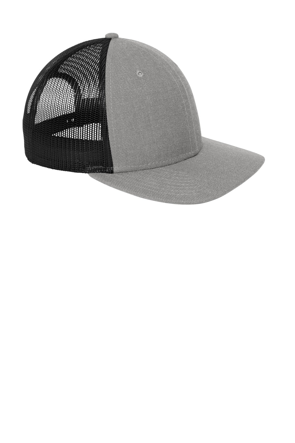 Front View of Heather Gry/Bk New Era Snapback Low Profile Trucker Cap NE207 plain