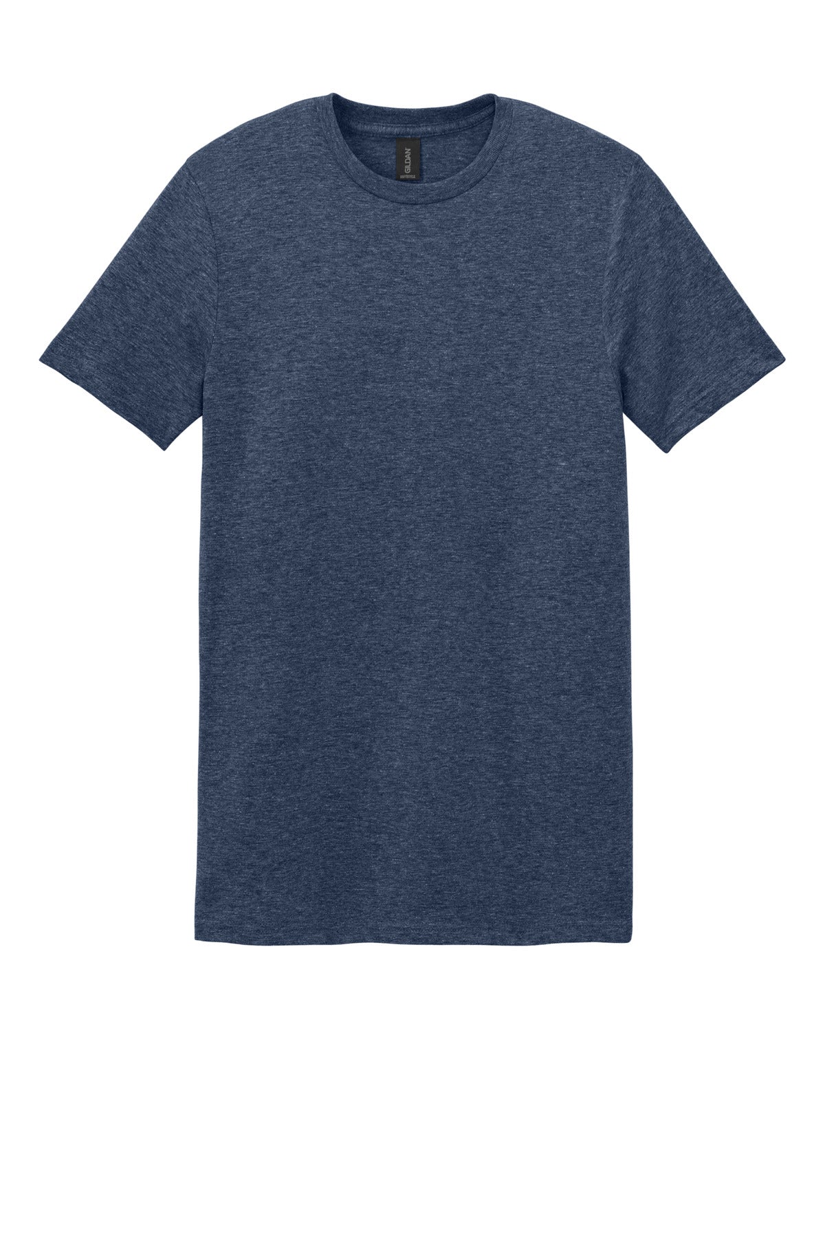 Front View of Heather Navy Gildan Softstyle T-Shirt. 64000 plain
