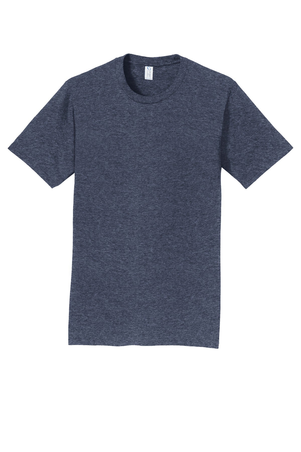 Front View of Heather Navy Port & Co Fan Favorite Tee. PC450 plain