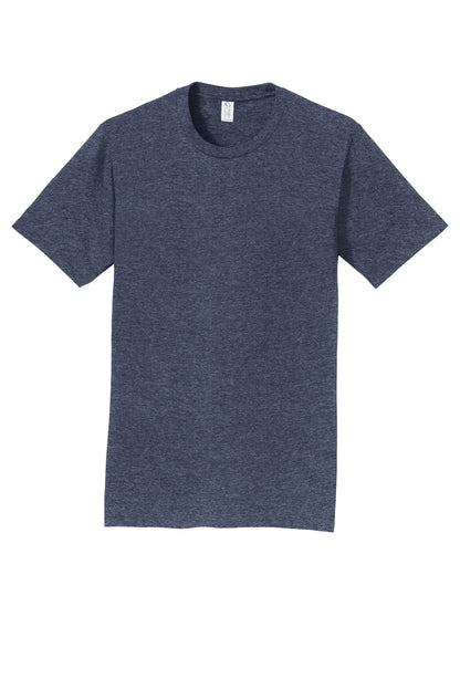 Front View of Heather Navy Port & Co Fan Favorite Tee. PC450 plain