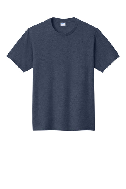 Front View of Heather Navy Port & Co Fan Favorite Tee. PC450 plain