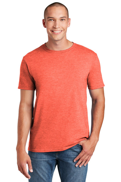 Front View of Heather Orange Gildan Softstyle T-Shirt. 64000 plain