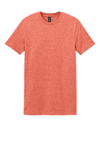 Front View of Heather Orange Gildan Softstyle T-Shirt. 64000 plain