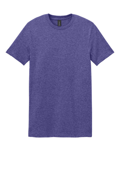 Front View of Heather Purple Gildan Softstyle T-Shirt. 64000 plain