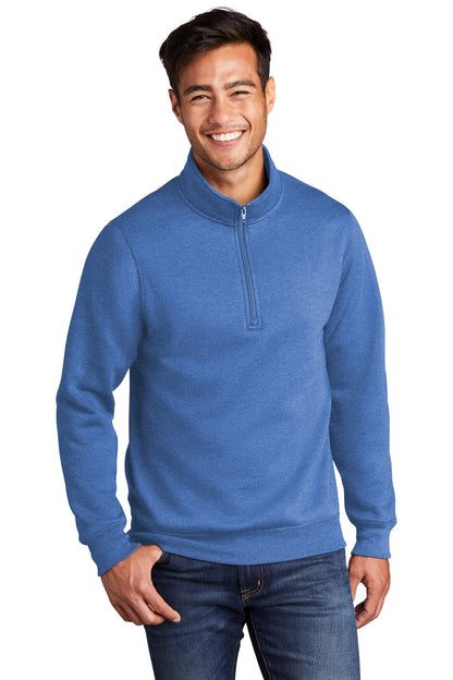 Front View of Heather Royal Port & Co Core Fleece 1/4-Zip Pullover Sweatshirt PC78Q