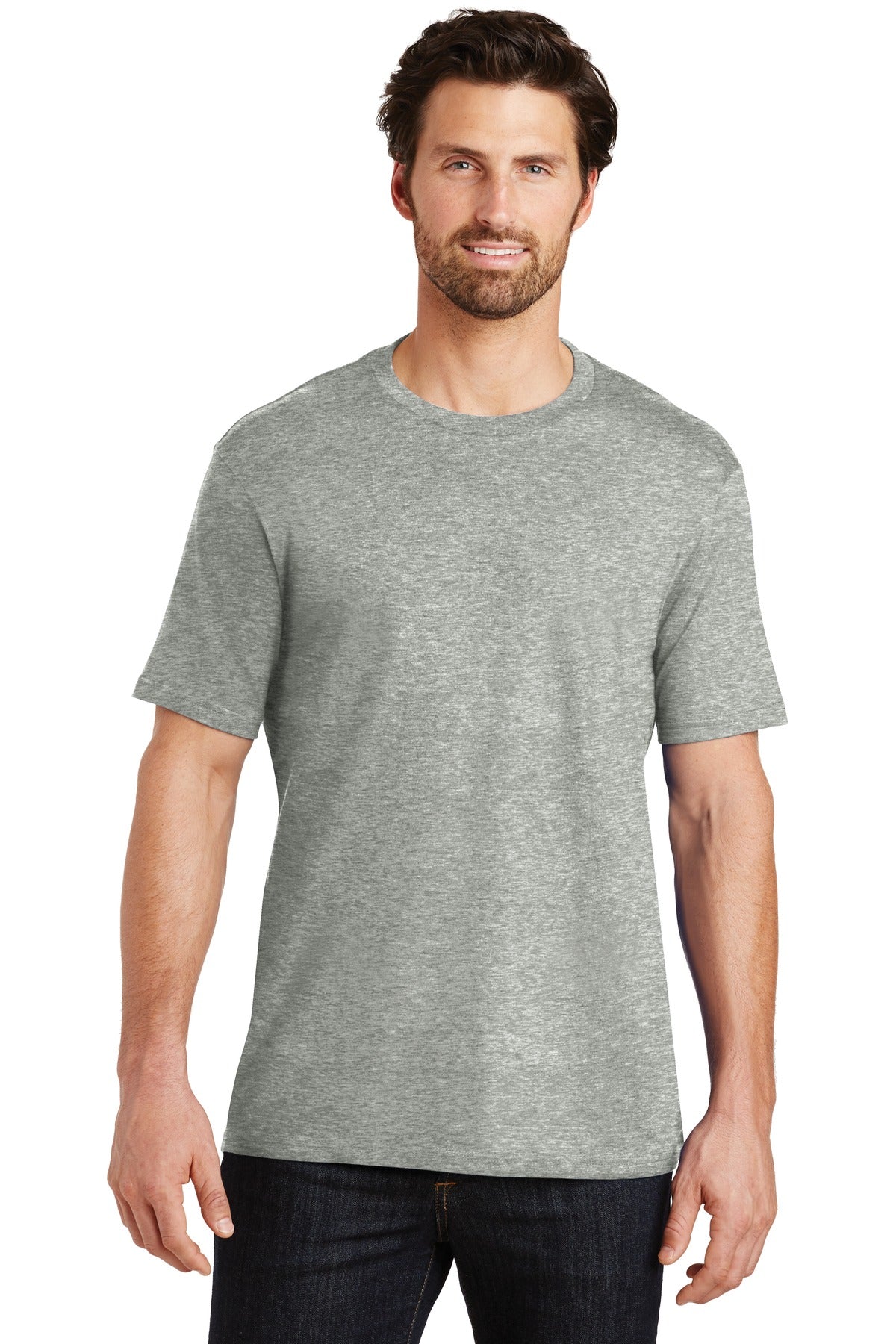 Front View of Heather Steel District Perfect Weight Tee. DT104 plain